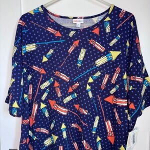 NWT LuLaRoe Irma Top Patriotic Bottle Rockets Fireworks Womens Size XL Oversized